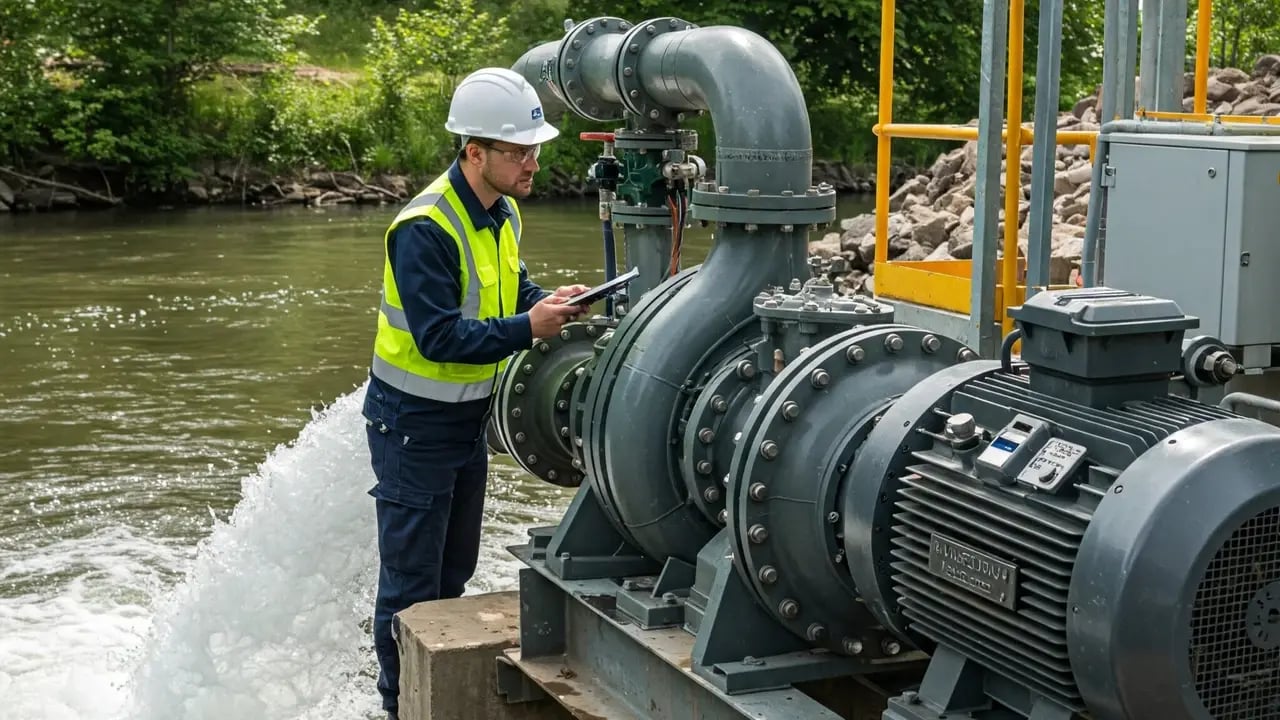 engineer-inspecting-pump-river